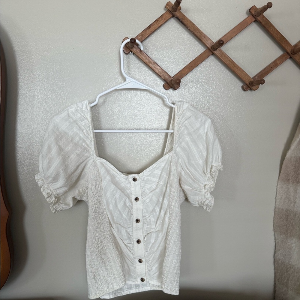 Cream Button-Up Women's Top